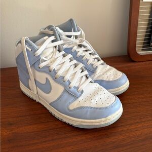Women's Nike Dunk Light Blue and White High Aluminum Sneakers